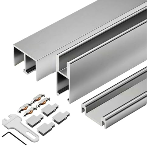 Unikicool Schiebetürschiene mit Rollen,Schiebetürs Schiene Doppelschiebetürschiene,Schiene und Rollen für verdeckt liegende Schiebetürs,FüR SchräNke,Schlafzimmer,KüChen,AbstellräUme.