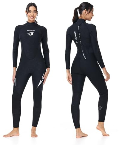 Owntop våtdräkt dam herr 1,5 mm – helkropp neopren våtdräkt, rygg-dragkedja dykning, termisk stretch pro dykhud för surfing snorkling, dam svart 3XL