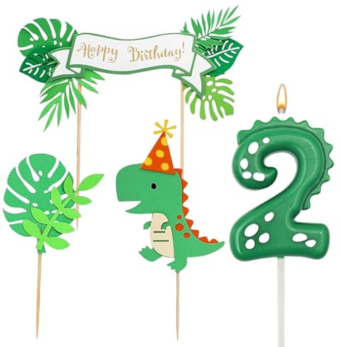 Velas de cumpleaños con números 2, velas de dinosaurio con decoración para tartas, 2 años, decoración para tartas, decoración de cumpleaños de dinosaurio, decoración de cumpleaños de dinosaurio, 2