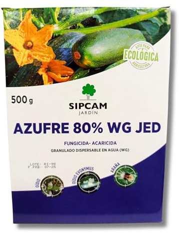Azufre 80% WG 500 Gramos MUY EFICAZ | Fungicida y Acaricida para Oídio, Araña Roja y Ácaros | Para diluir hasta en 250 litros de agua | Árboles, Plantas y Cultivos | Nexum Market