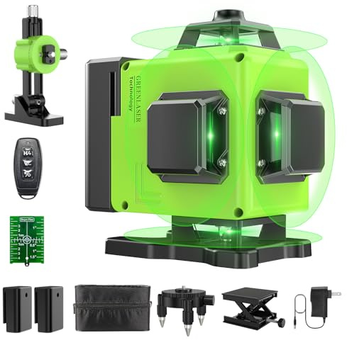 Livella Laser Autolivellante 16 Linee, 4 X 360 °Livello Laser Autolivellante Verde, 2 x Batterie, Autolivellante, Supporto rotante, Telecomando Cabina di rilevamento