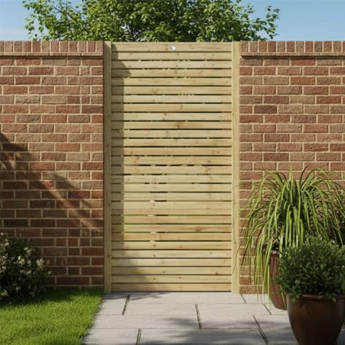 Roma Slatted Wooden Garden Gate, 6ft x 3ft Venetian-Style Side Gate | 180cm High, Decorative, Pressure Treated Timber, Paintable/Stainable, Pedestrian Rear Gate Entry, for Side Entrance