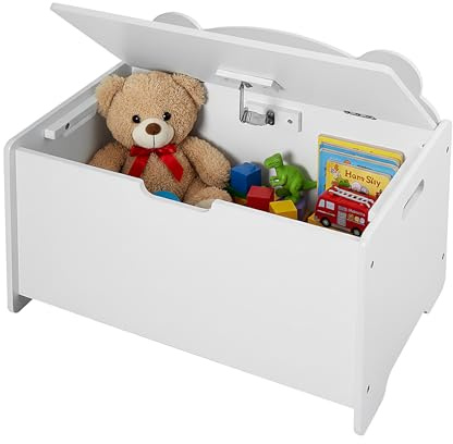 Relaxdays Cofre para Juguetes con Silueta de Oso, Tapa, MDF, 48x60x38 cm, habitación Infantil, Blanco