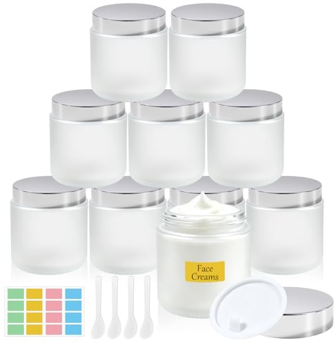 Prebarfun 120ml Glass Jars for Cream, 10Pcs Frosted Cosmetic Jars | Round Storage Containers with Sliver Lids and Inner Caps, for Face Creams, Lotions, Serums, Scrubs, Body Butters and Salve