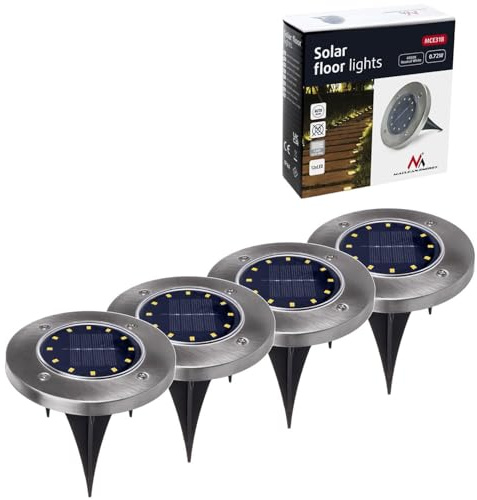 Maclean MCE318 Lámpara Solar Foco Solar para Jardín Iluminación de Caminos 12 LED SMD, 4000K, Ni-MH 600 mAh, 0,7W, IP44 (4 unidades)