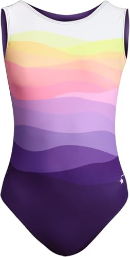 Destira Sky's The Limit Gymnastics Leotard for Women, Multicolored Purple Waves, Super Soft Leo For Dance, Cheer, Yoga, and More, Adult X-Small