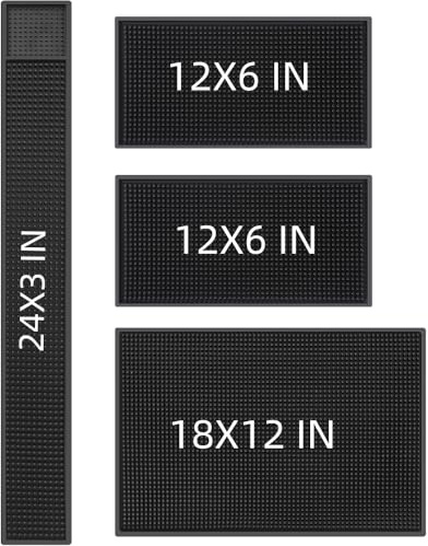 Bar Mat 4Pack IMIYOKU 0.3 Thick Durable Bar Mat for Spills Service Mat for Coffee Bars Restaurants and Counter Top Dish Drying Mat Glass Drying Mat (Black 1PC/18 x 12 +1PCS/23 x 3 +2PC/12 x 6)