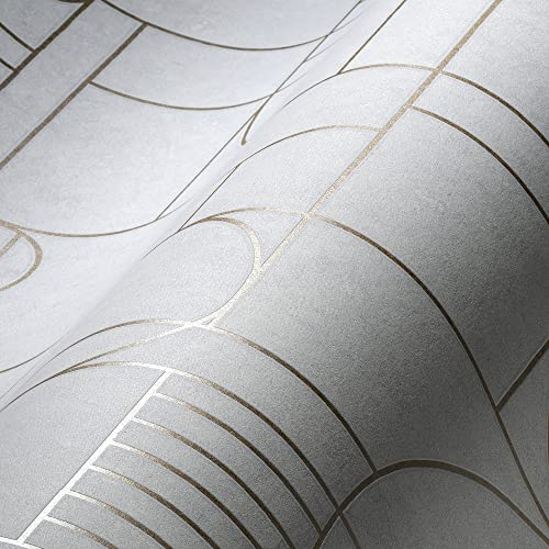 Livingwalls Home Spa 386992 Papier peint en non-tissé Motif géométrique Blanc Home Spa 10,05 x 0,53 m Fabriqué en Allemagne, Blanc, or, 10,05 m x 0,53 m