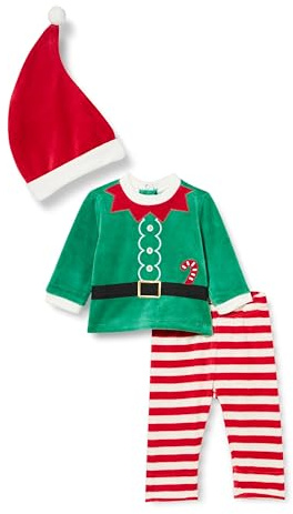 Chicco Completo Elfo di Natale Neonato 18 Mesi - 86 cm con felpina Verde e Pantalone a Righe