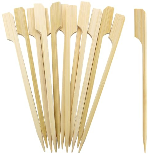 BLUE TOP 300Pcs Bamboo Paddle Picks, 4.7 Inch Sturdy Flat Skewers Food Appetizer Toothpicks for Fruit, Grilling, Drink, BBQ, Barbecue, Yakitori Chicken, Fondue, Roasting,Cocktail, Marshmallow