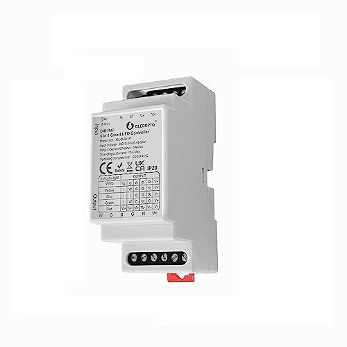 GLEDOPTO ZIGBEE+2.4G DIN Rail 5-in-1 LED-Lichtleisten-Controller DC12-24-54V für DIMMER WW/CW RGB RGBW RGBCCT Lichtleisten RF-Fernbedienung, Sprach-APP-Steuerung