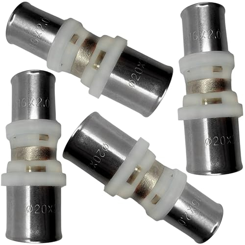 BOOPARTS - 4 Stück Pressfitting Reduzierkupplung 20-16 mm Messing - TH-Kontur für Mehrschichtverbundrohr - Fitting für Sanitär-, Heizungs-, Trinkwasserinstallation & Renovierung