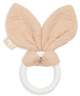 Jollein Massaggiagengive Baby Bunny Ears Moonstone – Baby Greifling – Cotone – Anello in silicone – certificato Oeko-Tex – aiuto per la dentizione – Giocattolo per bambini