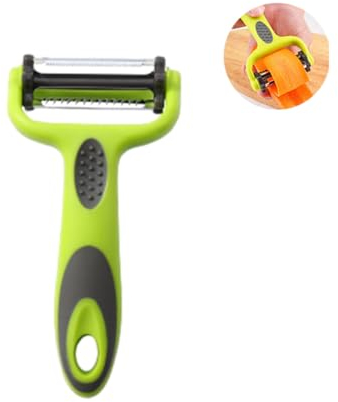 Votvlog Éplucheur Multifonctions, Econome Légumes Fruits en Acier Inoxydable 3 en 1, Eplucheur Droit Julienne Rotative Couteau Cuisine Universel avec Poignée Confortable Antidérapante – Vert