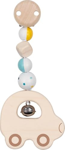 goki baby 65343 Clip-figur bil av trä med ringklocka – tillverkad i Tyskland, blå, pojkar, främjar greppflex och motorik, lämplig för barnvagnen, bilstolen eller lekbågen, från födseln, naturligt trä