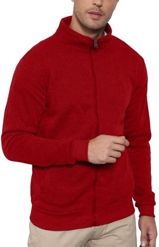 Cooleep Sweatshirt Herren mit Reissverschluss Zipper Hoodie Sweatjacke ohne Kapuze Langarm Hoody mit Taschen für Männer Rot 3XL