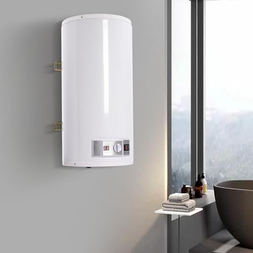 Elektrischer Warmwasserspeicher, horizontal + Handbrause, Warmwasserbereiter Badezimmer IPX4, Wassertemperaturbereich 77-167 °F, automatischer Überhitzungsschutz (80L)