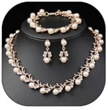 Rrdaily Rhinestone Pearl Wedding Jewelry Set for Bride Bridesmaid Bohemia Adjustable Beaded Crystal Bracelet Necklace Exaggerated Pearl Earring Set for Women (Gold)