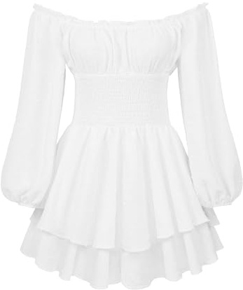 YCBMINGCAN Vestido pirata para mujer, vestido pirata blanco, disfraz de pirata, elegante, manga larga, mangas abullonadas, vestido festivo, carnaval, falda escalonada, vestido de ocio, disfraz de