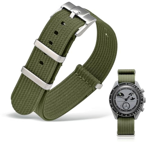 Bracelet de Montre Nylon compatible avec Omega x Swatch Moonswatch Bracelet Nato 20mm Bracelet Montre Militaire de Montre pour Femmes et Hommes Bracelet de Remplacement (20mm,Vert Armée)