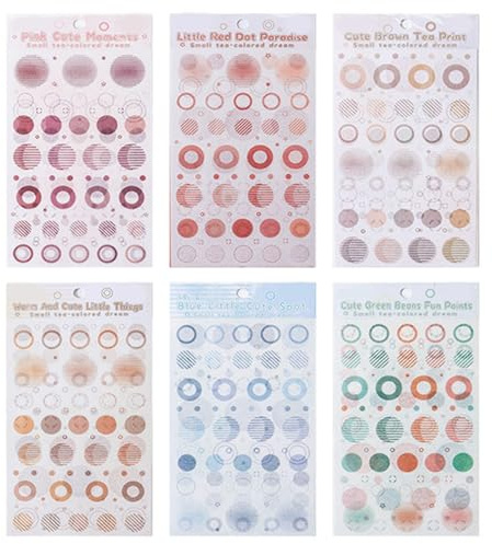 HACRAHO Washi Dot Stickers, confezione da 6 adesivi colorati a cerchi, adesivi decorativi per arte, diario, planner, scrapbooking, fai da te
