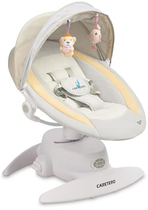CARETERO – elektrisk babygunga, babygunga, elektronisk med tre funktionslägen – 360 grader – myggnät – intuitiv kontrollpanel – 360 graders rotation – inställning liggande position – beige