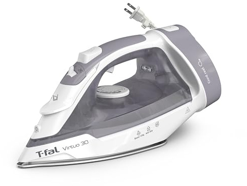 T-Fal Virtuo Steam Iron for Clothes with Retractable Cord, Portable Iron and Steamer for Clothes, Ceramic Nonstick Soleplate, 1500 Watts, Anti-Drip, Auto-Off, Scratch Resistant, Grey