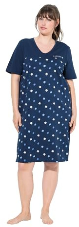 Ulla Popken Femme Grandes Tailles Chemise de Nuit à Fleurs, Broderie sur Le Buste, décolleté en V et Manches Courtes Bleu Nuit 46+ 842586139-46+