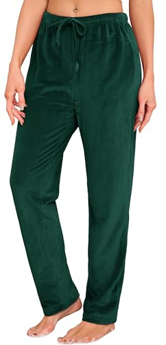 Vlazom Women Fleece Pyjamas Pants Super Soft Lounge Pant Winter Warm Trousers for Loungewear Sleepwear with Drawstring & Pockets Dark Green,XL