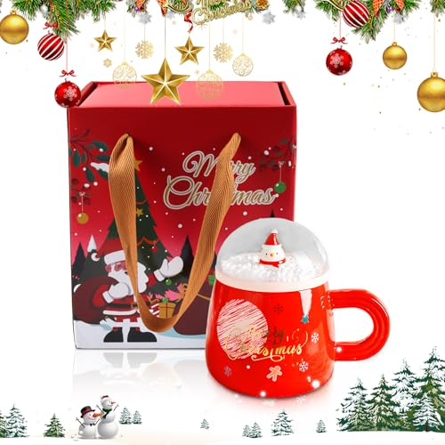SilverChry Tazas de Cerámica de Navidad, Taza de Café de Navidad, Mug Navidad con Cuchara y Caja de Regalo, Christmas Mug Adecuada para Regalar, Preparar Té y Preparar Café
