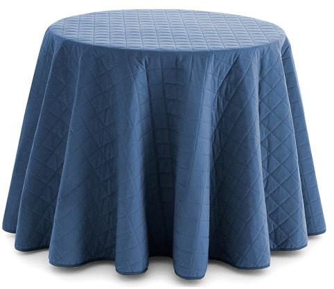 HIPERMANTA Falda para Mesa Camilla Invierno Redonda. 70 cm. Ropa Falda Camilla Suave. Faldillas Mesa Camilla Calida. Acolchada Cuadros. Color Azul