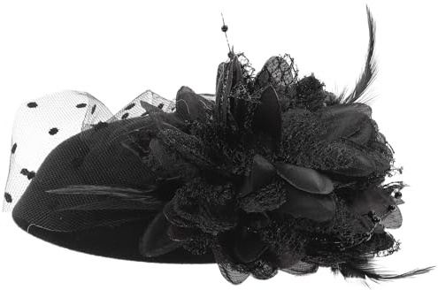 HANABASS Pince à Cheveux Fascinateur Noir à Pois Grosse Maille Agrémentée de Perles et Plumage Accessoire Élégant pour Goûter Mariage Soirée et Cocktail Femme