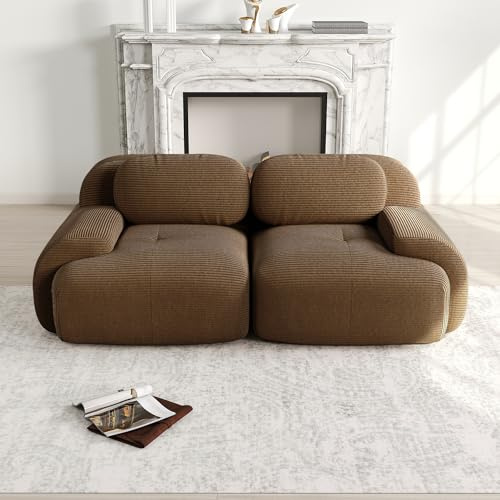 Yihomfy Canapé Modulable, Canapé Velours Cotelé, Boneless Cloud Couch, avec Accoudoirs Incurvés, Rembourrage Hautement Élastique, Aucun Assemblage Requis, pour Salon, Chambre (Marron, 2 Places)