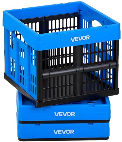 VEVOR Scatole Portaoggetti Pieghevoli in Plastica 25 L, Cassette Pieghevoli Impilabili con Maniglie, Confezione da 3, Portata Massima 10 kg, Cestini Contenitori Pieghevoli Resistenti e Salvaspazio