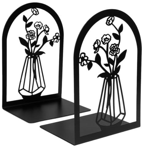 Metal Book Ends, Heavy Duty Bookends, 1 Pairs Black Book End Holder for Shelves, Decorative Tree Unique Design Book Stand Stoppers Supports for Home Office Library Bookshelf