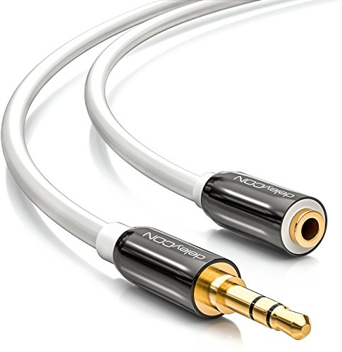 deleyCON 0,5m Cable de Extensión de Audio Estéreo - Jack 3,5mm Hembra a Macho - Cable AUX Estéreo con Conectores Metálicos para Altavoces Auriculares - Blanco