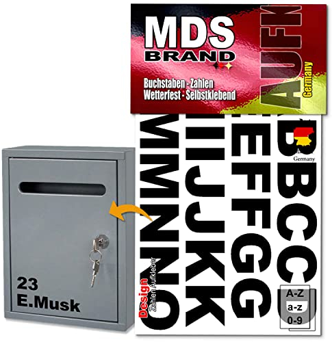 MDS Brand 2cm Briefkasten Aufkleber - True V2 - Premium Selbstklebend klebezahlen & Buchstaben Aufkleber | Ideal für Familie & Straßenname Wetterfest True (V2-Schwarz)