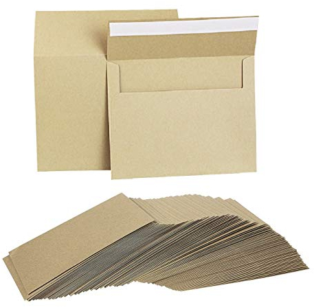 KBNIAN 100 Stück Briefumschläge A7 Kraftpapier Umschläge Braun Selbstklebende Umschläge Einladungsumschläge für Hochzeit Weihnachten Valentinstag Geschenkkarten (5.25 * 7.25 Zoll)