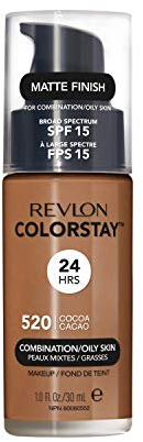 Revlon Colorstay Liquid Foundation Makeup for Combination/Oily Skin SPF 15, Longwear Medium-Full Coverage with Matte Finish, Cocoa (520), 30 ml
