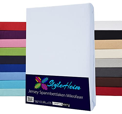 Spannbettlaken Mikrofaser 140x200cm - 160x200cm Spannlaken Spannbetttuch Bettlaken bis 25cm Matratzenhöhe Rundumgummi Microfaser Betttuch Steghöhe 30cm, Farbe Weiß