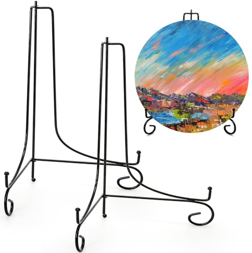 Jucoan 2 Pack 15 Inch/38cm Iron Display Stand, Large Black Easel Plate Holder Stand for Displaying Pictures Frame, Plates, Books Arts, Home Decor