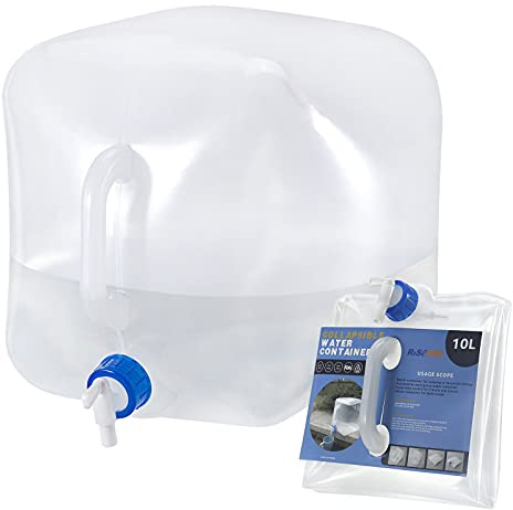 RISEPRO Vikbar vattenbehållare med kottar, 2,6 gallon (10 l) BPA-fri vattenförvaringskanna, vattenflaska för utomhuscamping, vandring och nödöverlevnadssats, vikbar bärbar