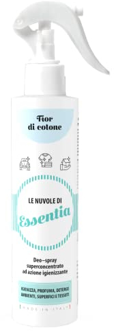 Le Nuvole di ESSENTIA, Profumo Igienizzante Spray per Ambienti, Tessuti e Superfici con Essenze Naturali e Sali Quaternari di Ammonio (Fior di Cotone, 250 ml, confezione da 1)