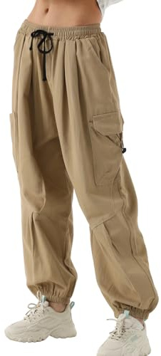 Xinor Pantaloni Cargo Donna Larghi con Tasche Coulisse Y2k Pants Elastico Vita Alta Joggers Comodi Cotone Vintage Casual