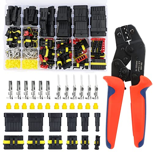 708 Piezas Conector Electrico Impermeable, 1/2/3/4/5/6 Pines Impermeable Conector Enchufe con SN-48B Alicates de Terminales Crimpadora, Rápido Enchufe Terminal para Coches Moto Camiones Barcos