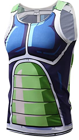 Men Goku Saiyan 3D Print Slim Fit Stretchy Quick-Dry Training Sport Vest Tank top (UK, Alpha, M, Regular, Regular, Green)