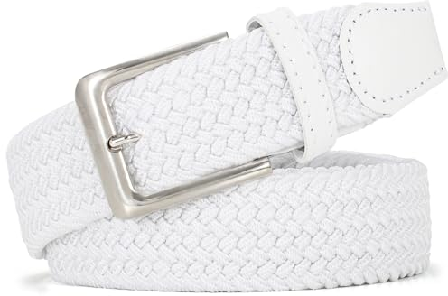 JasGood Geflochtener Elastischer Gürtel für Damen Herren, Unisex Stoffgürtel Stretchgürtel Dehnbarer Gürtel für Jeans Hosen, Weiß, 100cm