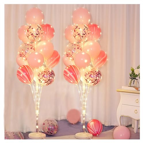 2 Sets Balloon Arch Stand with Base and String Light + 26pcs Balloons,Balloon Column Stand Kit for Floor Decorations for Baby Shower Graduation Birthday Halloween Wedding Party
