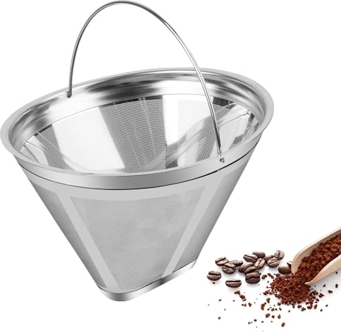 Filtros cafetera goteo 4 tazas filtro de café reutilizable de acero inoxidable, filtro de cafe permanente con mango, filtro de café lavable para hacer café manual
