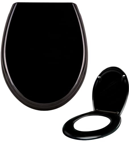 Suusolny WC Sitz Absenkautomatik Toilettendeckel mit Absenkautomatik，Softclose aus Duroplast und Edelstahl Toilettensitz in Universal Größe - Schwarz